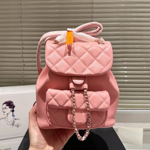 Mini zaino di design da donna in pelle cerata/pelle di agnello Tracolla regolabile in metallo dorato trapuntato 18 cm Borsa a tracolla di lusso in 5 colori con piccola tasca