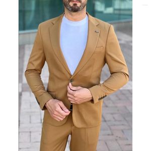 Ternos masculinos homens blazer terno terno outfits regular baile cáqui único breasted entalhado lapela masculino elegante duas peças jaqueta calças fino ajuste