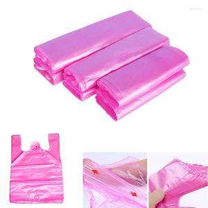 Hediye sargısı 100pcs pembe plastik torba yelek depolama süpermarket bakkal alışveriş paketleme paketleme çöp mutfak oturma odası temiz