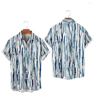 Herren Freizeithemden Herren Hawaiihemd Sommer Line-strukturierter Druck Kurzarm Knopf Tops Bluse Vielseitig Damen Kleidung Camisas