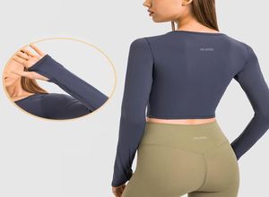 New products for autumn and winter stretch slim Yoga Outfits tops skinfriendly nude feeling net red solid color longsleeved Tsh9054054