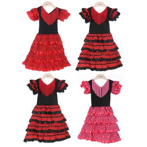 Girl s Dresses Girls Dress Beautiful Spanish Flamenco Dancer Costume Childrens April Sevilla Performances Dance Outfit 230422