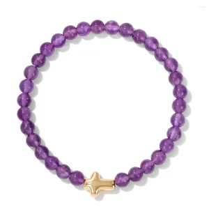 Charm-Armbänder, heilende Amethyste, Perlen, goldfarben, Kreuz, Naturstein, Opalite, für Damen und Herren, Yoga-Schmuck