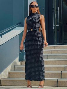 Casual Dresses Black Sleeveless Maxi Dress Women Fashion Turtleneck Bubble Slim Summer Elegant Sexig Long Night Club Party Outfits 2023