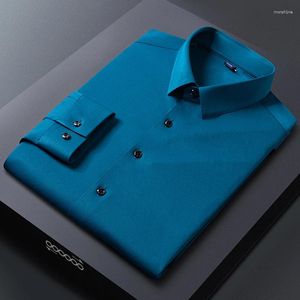 Camisas de vestido masculinas plus size 7xl elástico de manga comprida para homens cor sólida slim fit camisa formal único bolso inteligente casual roupas de negócios