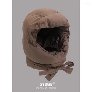 Berets inverno para baixo algodão quente lei feng chapéu cor sólida earflap ciclismo boné ao ar livre à prova de frio masculino e feminino balaclava mascarado chapéus