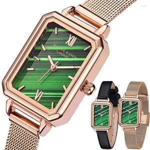 Wristwatches Sdotter Luxury Women Watches Vintage Green Square Ladies Quartz Watch Brand Dial Simple Rose Gold Leather Steel Strap