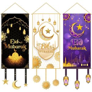 その他のイベントパーティーの供給Eid Mubarak Decor Banner Kareem Ramadan for Home Hanging Flag Islamic Muslim al Adha 230422