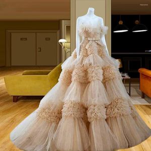 Casual Dresses Chic Ruffled Tulle Vestidos De Fiesta Lush Long Women Formal Dress Strapless Tiered Party Night Prom Gowns Custom Made