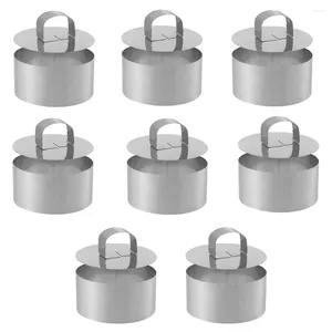 Bakeware Tools 8 PCS Cooking Ring Set Rostfritt stål Kakform Bakning med pressskydd för crumpets/mousse/desserter