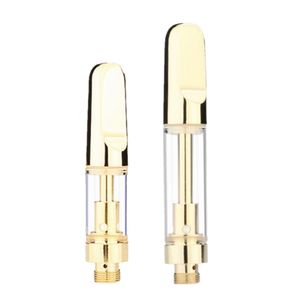 Cartuchos de bobina de cerâmica de ouro 0,5ml 1,0ml Atomizador 0,8ml Capacidade Vaporizador de óleo grosso Cerâmica dourada Drip Tip Glass Vape Carrinhos para bateria de 510 fios