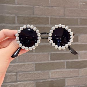 Solglasögon lyxiga pärlor barn vintage runda ram barns glasögon sommar utomhus strand sol nyanser glasögon uv400 gafas