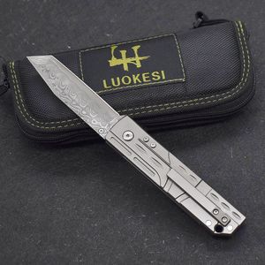 Preço da fábrica A1898 Faca dobrável Damasco Aço Tanto Blade TC4 Titanium liga Holdre EDC Pocket Pollow Facas Melhor presente para homens