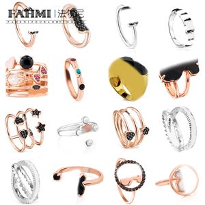 FAHMISimple, cute and lively open-ended bear full of diamonds, wide version, double-layered round star ring, rose gold, silver goldSpecial gifts for Lover Friends