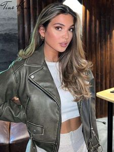 Women S Pu krótki płaszcz Sping Odkręć kołnierz Długie rękawy żeńskie płaszcze Fashion Streetwear Bomber Motorcycle Motorcycle zamek błyskawiczny