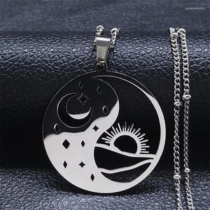 ペンダントネックレスYingyang Sun and Moon Stainless Steel Necklace Woman Silver Round Choker Jewelry Collares Mujer N4567S04