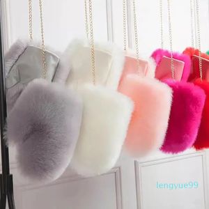 Five Fingers Gloves Winter Women's Faux Fur Gloves Fashion Solid Color Plush Mittens Women Girls Trendy Cute Plush Hand Warmer Gloves With Chains