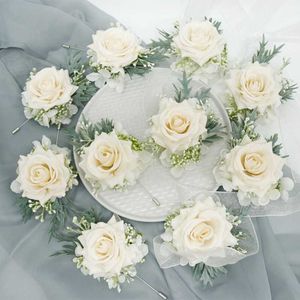 Andra modetillbehör Champagne Rose Artifical Flowers Pins Boutonniere Wrist Corsage Temoin Mariage Dn Aksuarlar J230422