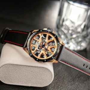 Armbanduhren OBLVLO Top Marke Rose Gold Skeleton Zifferblatt Automatische Uhr Designer Grün Leuchtende Klassische Leder Herrenuhren Herrenuhr CAM