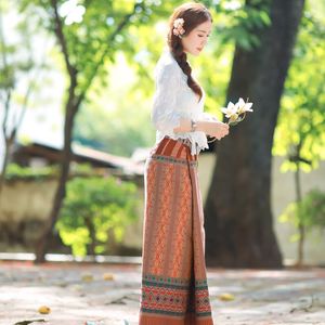 Abbigliamento etnico Migliorato Moderna Dai Gonna Camicetta Provincia dello Yunnan Tailandia Casa Uniforme Sud-Est Asiatico Casual Costume