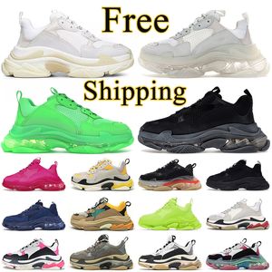 2023 Triple S Designer-Freizeitschuhe Luxus-Plateau-Turnschuhe klare Sohle Schwarz Weiß Pink Neongrün Fluo Gelb Curry Herren Outdoor-Sneaker-Trainer