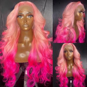 Perruque rosa full lace front peruca transparente hd renda corpo onda peruca natural simulação de linha fina perucas de cabelo humano para mulheres
