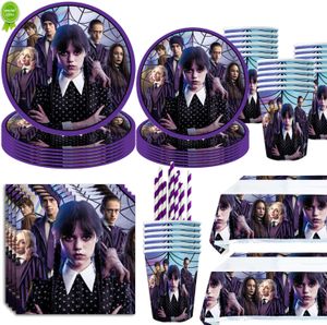 New The Movie Wednesday Addams Birthday Party Decoration Banner Balloon Tableware Festive Event Supplies Free Custom Background