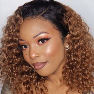 Water Wave Lace Closure Bob Wigs T1B/30 Ombre Color Short Brazilian Human Hair Wig with Baby Hair