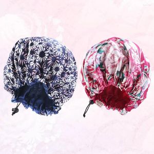 Berets 2pcs Colorful Printing Hat Satin Sleeping Lace Double Layer Wrap Hair Protector For Women ( Red Flower Daisy 1pc