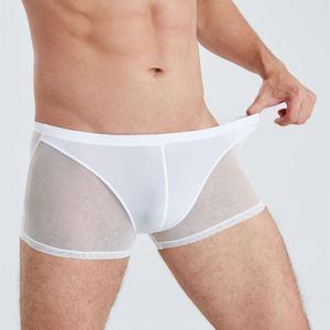 Mäns sexiga boxare exotiska nätunderkläder se genom transparent underkläder andas mjuk is silkbulge påse shorts