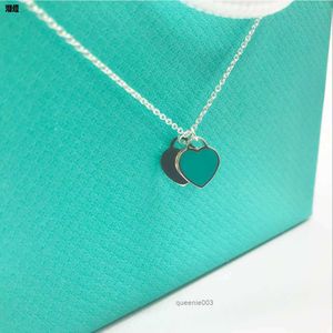 Tiffanylise Necklace Classic Love Memale 925 Sterling Silver Red Heart Enamel Blue Clavicle Chain Pendant with Box 2SBA