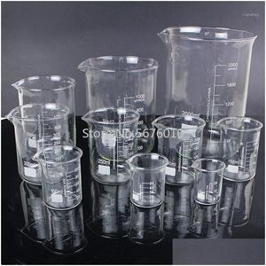 Lab leveranser grossist 1 parti 25 ml till 2000 ml lågform bägarkemi laboratorie glas transparent kolv förtjockad med spout1 drop de dhvhu