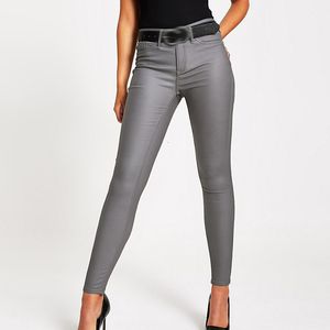 Damenjeans Mode Damen Hohe Taille Grau Fit Dünne Dünne Frau Kunstleder Elastische Weibliche Bleistifthose 230422