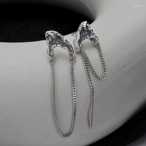 Hoop Earrings Genuine Real Jewels E1242 Super Sweet Cool Asymmetric Female Sterling Silver S925 Light Sea Blue Drop Glaz