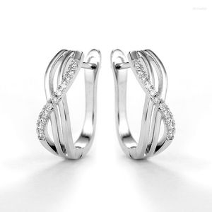 Hoop Earrings Fashion Cross For Women Silver Color Circle Earring With White CZ Stone 2023 Modern Lady's Ear Accessories