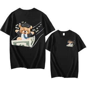 Erkek Tshirts 2023 Moda Komik Ayı 100cotton Menwomen Tshirts Karikatür Mektubu Yazdırılmış Kısa Kollu Tişört Giysileri Üst Tees 230422