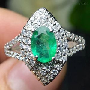 Cluster Ringe Natürlicher echter Smaragd Ring 925 Sterling Silber 0,85 Karat Edelstein Feiner Schmuck Luxus Stil S9111811