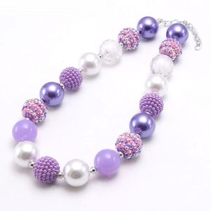 Fashion Purple/White Chunky Beads Necklace For Kids Girl Charming Chunky Child Toddler Beaded Handmade Necklace