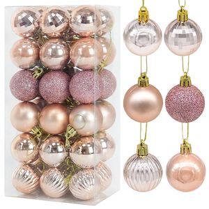 Other Event Party Supplies 1 Box Rose Gold Plastic Christmas Balls Ornament 4cm Hang Pendant Ball Indoor Year Xmas Tree Decor Home Decoration 230422