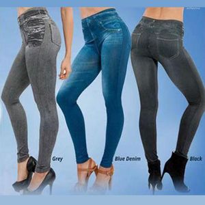 Aktive Hosen Schlanke Frauen Leggings Plus Größe Yoga Imitieren Jeans Falsche Taschen Mode Fitness Hohe Taille Bleistift