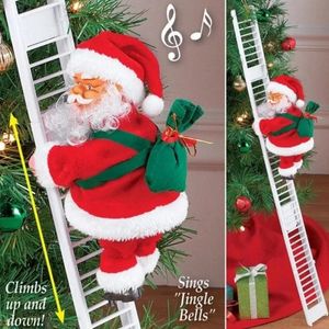 Juldekorationer 2024 Santa Claus Doll Climbing Ladder med musik Julgranprydnader Dekorationer för hem Navidad Year Kids Gift 231122