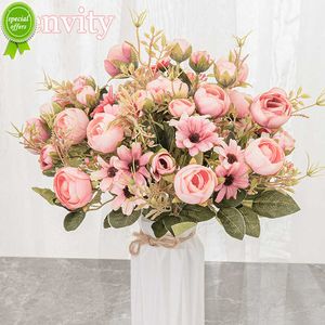 Neue Seide Rose Rosa Künstliche Blumen Bouquet Hochwertige Kunststoff Zubehör Home Wohnzimmer Hochzeit Tischdekoration Gefälschte Blume