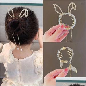 ヘアアクセサリーWecute Shiny Angel Wing Animal Earsクリップエレガントなタッセルパールヘアピンポニーテールパンヘッドバンド