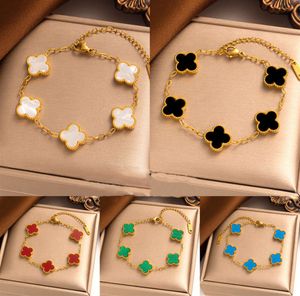 Pulseira banhada a ouro 18k clássica fashion flor da sorte pulseiras de quatro folhas para mulheres pulseira de unhas ouro prata