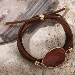 Charm Bracelets Boho Geometric Natural Stone Leather Bracelet for Men Women Vintage Gold Color Beads Rope Chain Layered Bracelets Summer Jewelry 231122