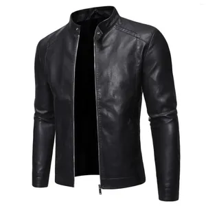 Giacche da uomo Giacca in pelle alla moda da uomo colletto alla coreana manica lunga tasca con cerniera cappotto moda abbigliamento da moto da strada caldo vendita maschile