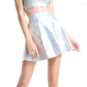 Kjolar sommar pu sexig kjol för flicka bottnar kort skater mode veckad dans guld silver mini kvinnor s-xxl