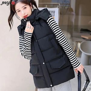 Womens Vests Korean Hoodie Sleeveless Mid length Autumn Thick Warm Chiffon Coat Soft Inflatable Jacket 231122