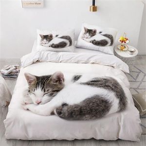 Conjuntos de cama 3D Branco Duvet Quilt Cover Set Consolador Roupa de Cama Fronha Rei Rainha 140/210cm Tamanho Cães Pet Dog Cat Design 21031277C