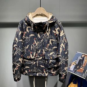 Męskie mieszanki bombowce męskie jesień 2023 Koreańskie trendy męskie kurtki z kapturem luźne kwiatowy nadruk moda mody mody męski płaszcz męski streetwear 231123